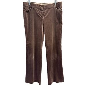 Theory Brown Velvet Low Rise Flare Trousers Pants Size 12 Office Career Luxury